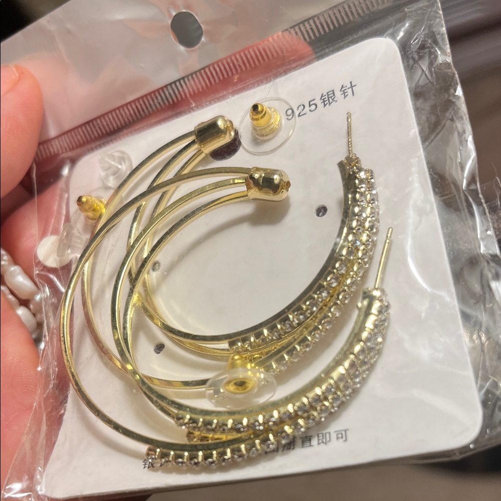Melissa Gold Tone Double Hoops With Rhinestone Crystal Detail